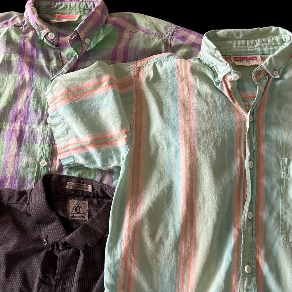 Women's Shah Safari Short Sleeve Button Up Striped Bundle 3 Lot Sz Small Vintage